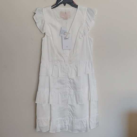 NWT Gal Meets Glam Ruffle Mini Dress size 6 white V-neck $178 MSRP - Picture 5 of 9